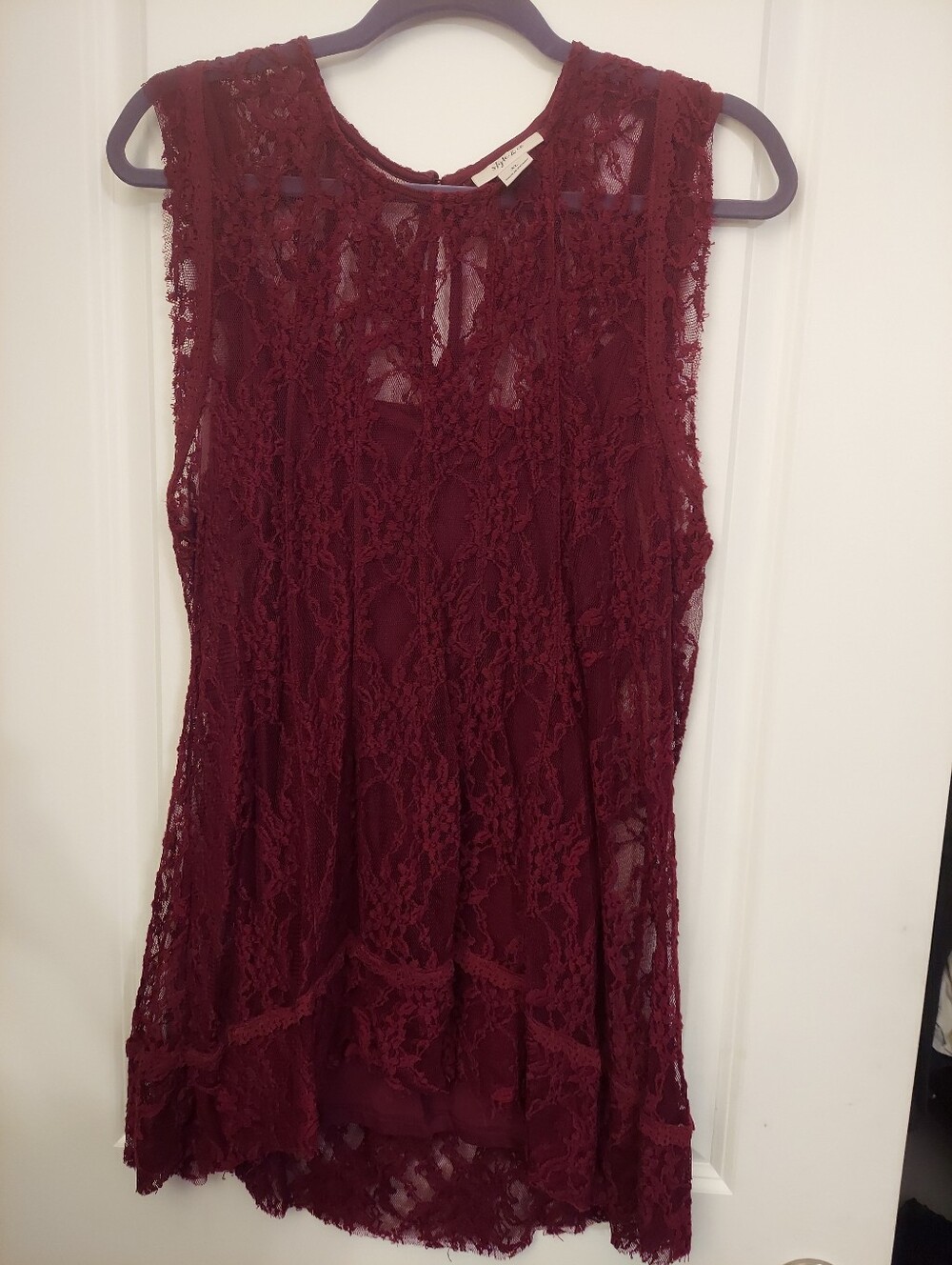 Style & Co. Women's Burgundy Lace Sleeveless Tunic Top - XL